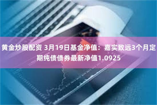 黄金炒股配资 3月19日基金净值：嘉实致远3个月定期纯债债券最新净值1.0925